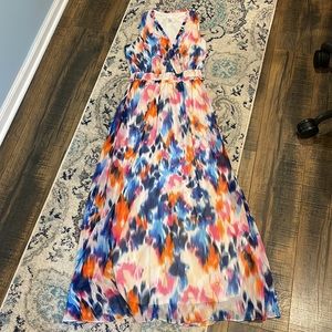 Size 6 London Times Tie Dye Rainbow Watercolor Maxi Dress